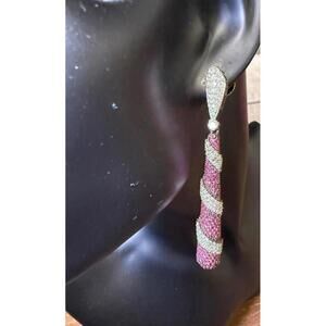 New Nazila Couture Long Pink and Silver Rhinestone Drop Earrings